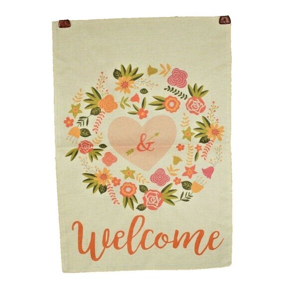 Spring Flowers Welcome Garden Flag Double Sided Burlap 12 x 18 inches - Picture 2 of 2